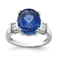 thumbnail image 3 of Sterling Silver Rhodium-plated Created Blue Sapphire & Cubic Zirconia Baguette Ring Size 8, 3 of 4