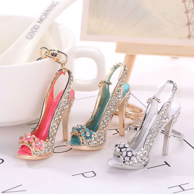 High Heel Shoe Keychain Crystal Purse Car Key Chain Rhinestone Key Chain Girl Bag Decorative Keyring Alloy Keyring