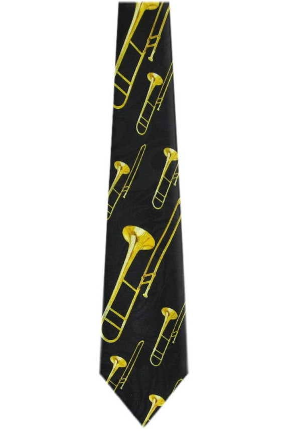 - Mens Novelty Trombone Necktie - Black Gold