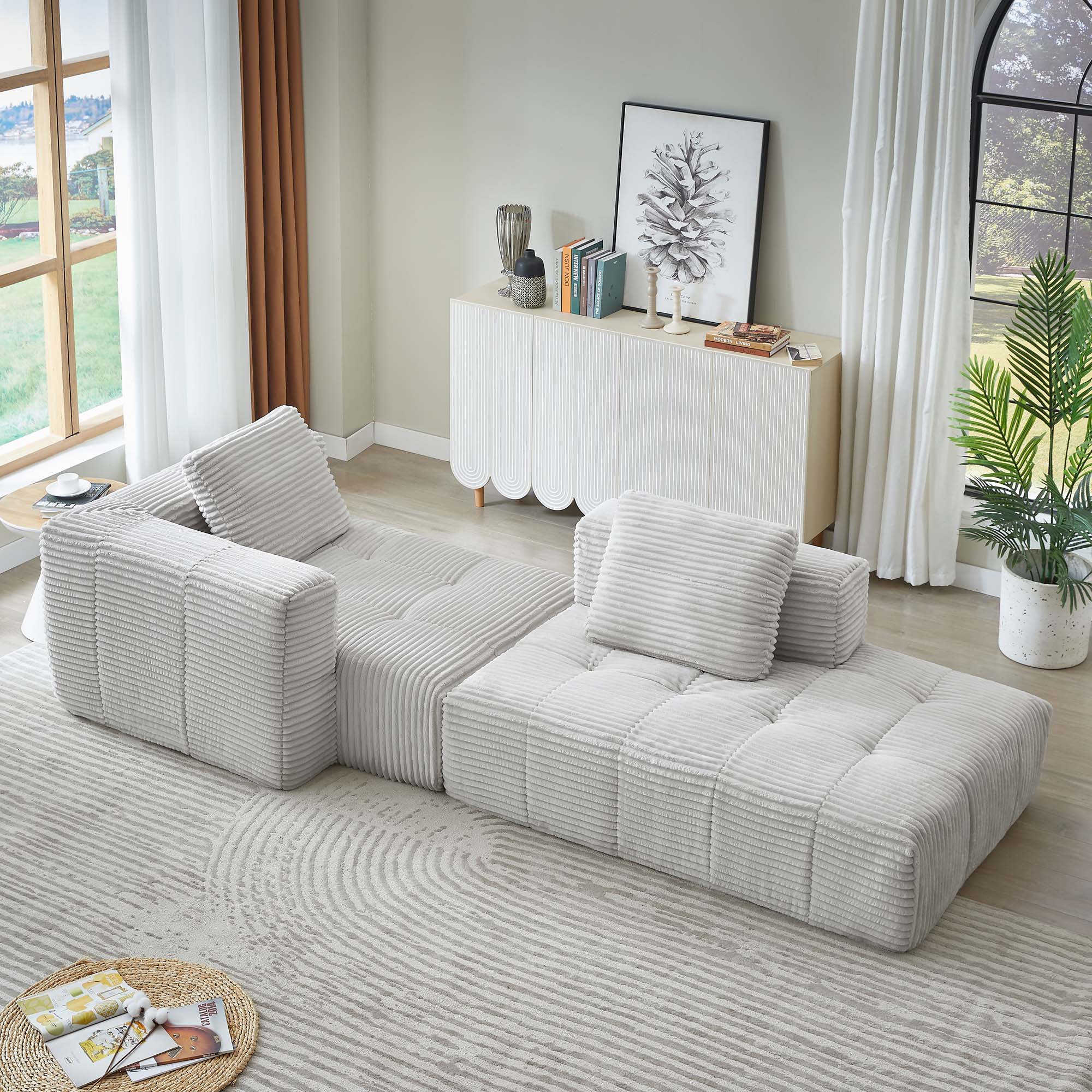 Miniyam 108 in 3 Seats L-Shape Modular Compressed Couch, Sectional Sofa with Chaise Lounge, Upholstered Oversized Tufted Couches for Living Room, Light Grey
