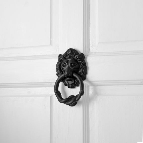 Renovators Supply Black Cast Iron Door Knockers for Front Door 6" Lion Head Door Knocker w/Screws