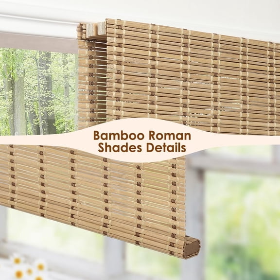 Cordless Bamboo Roman Shades, Light Filtering Bamboo Blinds Shades for Indoor Windows,  Protection Roll Up Blinds for Home, Office, 22" W x 64" H, Natural