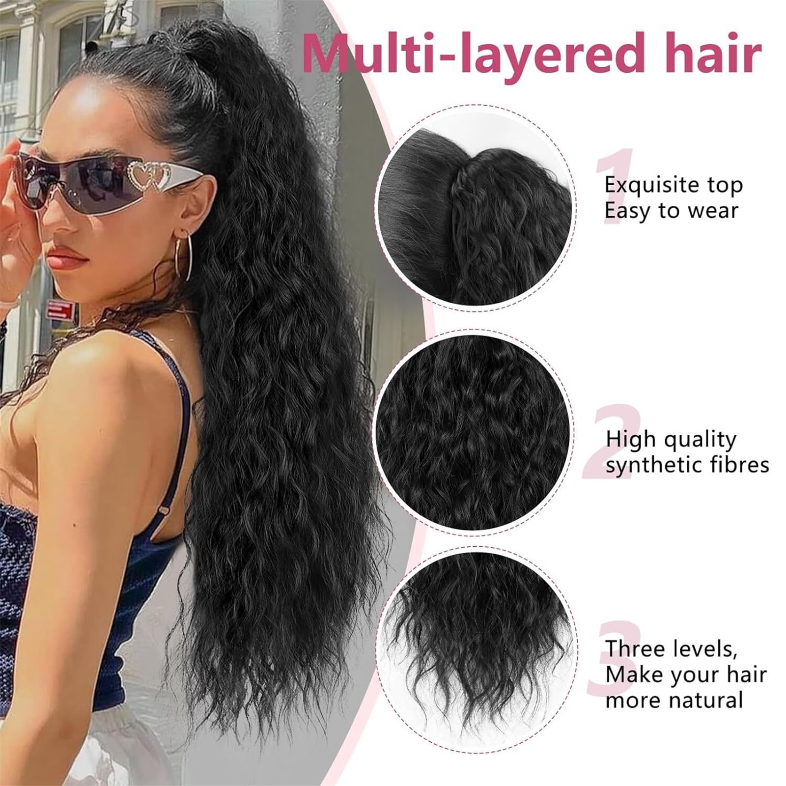 #1B Deep Wave Drawstring Ponytail Natural Black Curly Clip In Hair Extensions 100% Human Hair Ponytail