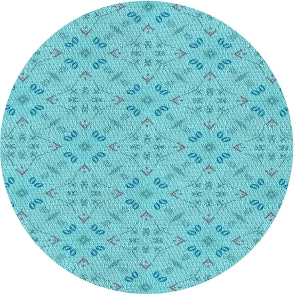 Ahgly Company Indoor Round Patterned Dark Turquoise Green Area Rugs, 8' Round