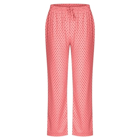 

Women S Pajamas Polka Dots Print Long Pants Basic Elastic Drawstring Waistband Trousers Loose Breathable Pajamas Pant