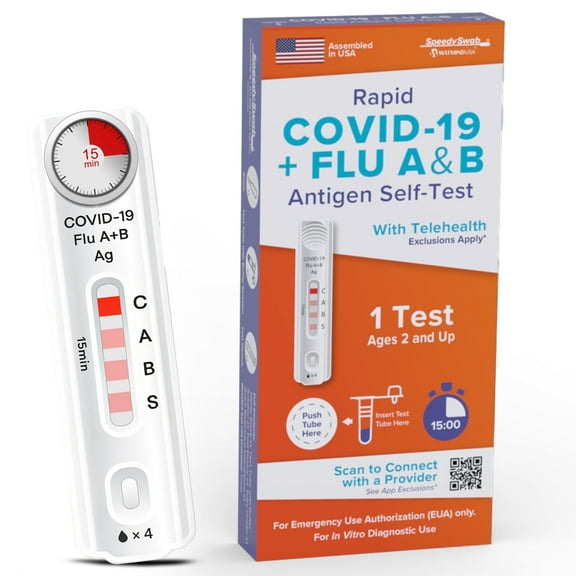 SpeedySwab™ At-Home Covid-19 and Flu A/B Test Kit, Results in 15 Minutes, 1 Test