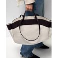 thumbnail image 3 of Bolso de mano de PU con empalme de lona de estilo británico, bolso de hombro de diseñador de lujo para mujer, nuevo bolso cruzado de gran capacidad con bolsillo interior, 3 of 5