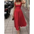 thumbnail image 5 of Red Womens Sleeveless Square Neck A-Line Flowy Midi Dress With Pockets And Back Tie Detail, 5 of 8