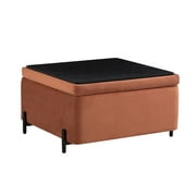 Studio Living Kingston Modern Large Storage Ottoman, Rust Velvet Fabric