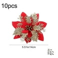 thumbnail image 3 of 10 Piece Christmas Tree Flower Decorations Set with Easy Clip Attachment, Artificial Festive Ornaments for Holiday Party Decorating, Vibrant Red Gold Silver Plastic Flowers, 3 of 6