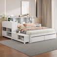thumbnail image 2 of Full Size Bed Frame, Wooden Platform Bed with Nightstand & Desk, Full Bed Storage Headboard with Charging Station, No Box Spring Needed, White, 2 of 9