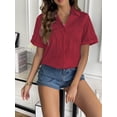 thumbnail image 4 of Zeagoo Short Sleeve Button Down Women Cotton Tops for Women V Neck Linen Blouse Tunics Plain Office Work Blouses, 4 of 6