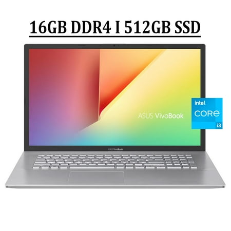 ASUS VivoBook 17 Business Laptop 17.3" FHD Anti-glare Display 11th Gen Intel Core i3-1115G4 Processor 16GB DDR4 512GB SSD Intel UHD Graphics Backlit Keyboard SonicMaster HDMI USB-C Webcam Win10 Silver
