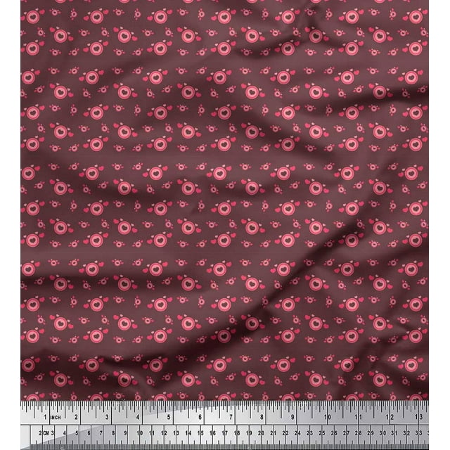 Soimoi Brown Georgette Viscose Fabric Circle & Heart Print Fabric by Yard 42 Inch Wide