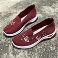 thumbnail image 3 of Loafers for Women Floral Embroidery Knit Msh Flat Walking Shoes Lightweight Casual Orthopedic Nursing Shoes Red Size 7.5, 3 of 5