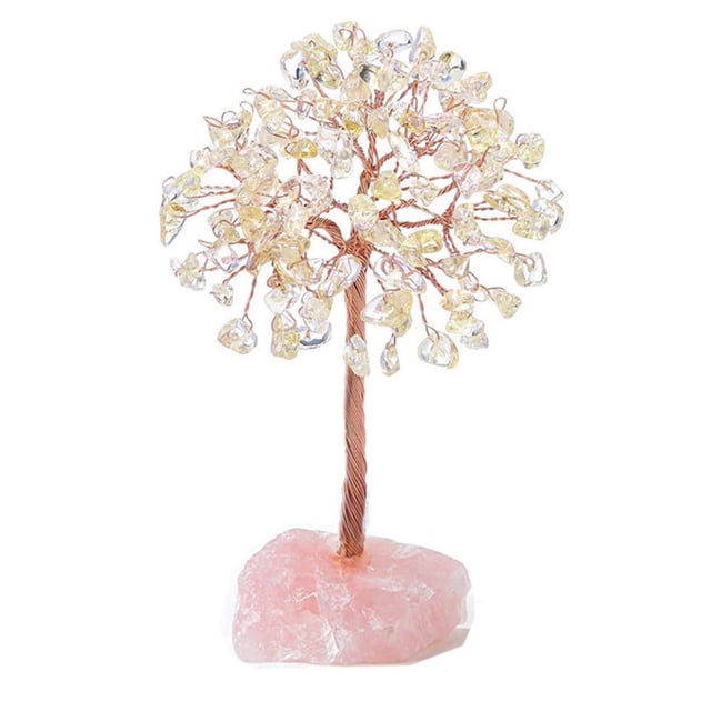 Rose Quartz Lucky Tree Good Meaning Handmade Home Decor with Base Faux Crystal Copper Wire Lucky Money Tree