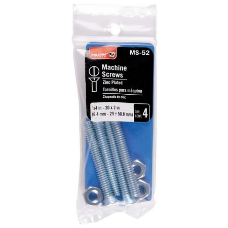 Bulldog Hardware Machine Screws, 0.25" x 2", 4pc