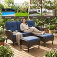 thumbnail image 3 of Unnifurnzi Patio Ottoman Set of 2-All Weather Wicker Outdoor Footstool with Removable Cushions Outdoor Olefin Fabric Outdoor Foot Rest for Deck Porch Balcony Garden-Brown/Blue, 3 of 7