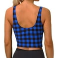 thumbnail image 4 of Picia Buffalo Plaid Blue Black Sports Bra for Women,Padded Strappy Sports Bras Medium Support Yoga Bra with Removable Cups,Running Yoga Bra-Medium, 4 of 9