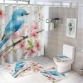 thumbnail image 1 of Faty-T Rideau de Douche Ensemble de 4 Pcs Rideau de Douche et Tapis Ensemble Rideau de Douche Oiseau de Printemps Fleur de Cerisier Imperméable Motif Personnalisé Rideaux de Bain Oiseau Fleurs Épanouies de Printemps Sakura, 1 of 8