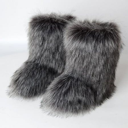 

Women s Faux fur Boots Winter -Calf Warm Snow Boots Fuzzy Fluffy Furry Comfy Short Boots Indoor Outdoor Flat Boots