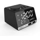 thumbnail image 1 of LED dual alarm clock mirror clock radio speaker for bathroom base wireless Bluetooth + USB port + FM black, 1 of 4