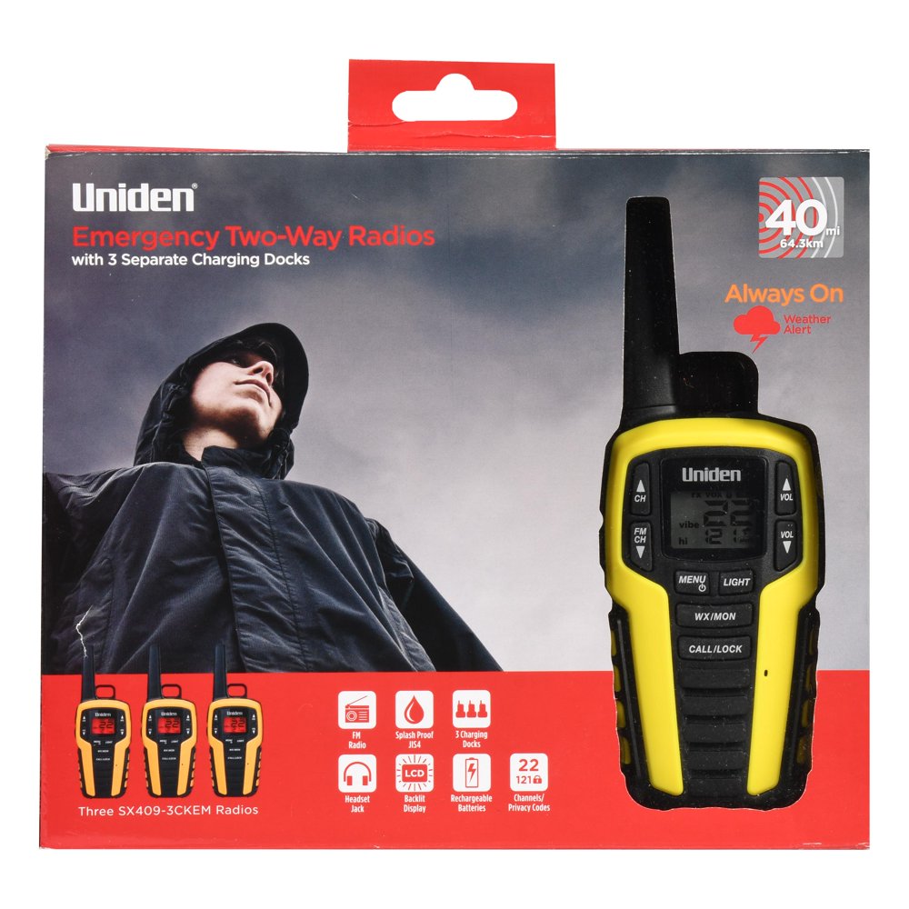Uniden 40 Mile Range Emergency TwoWay Radios, Black & Yellow (3 Pack