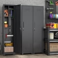 thumbnail image 2 of Broom Closet Storage Cabinet,65" H Slim Tool Cabinets with Locking Door and 2 Shelves,Utility Cabinet with Hanging Rod and Hooks for Home Office,Black, 2 of 8