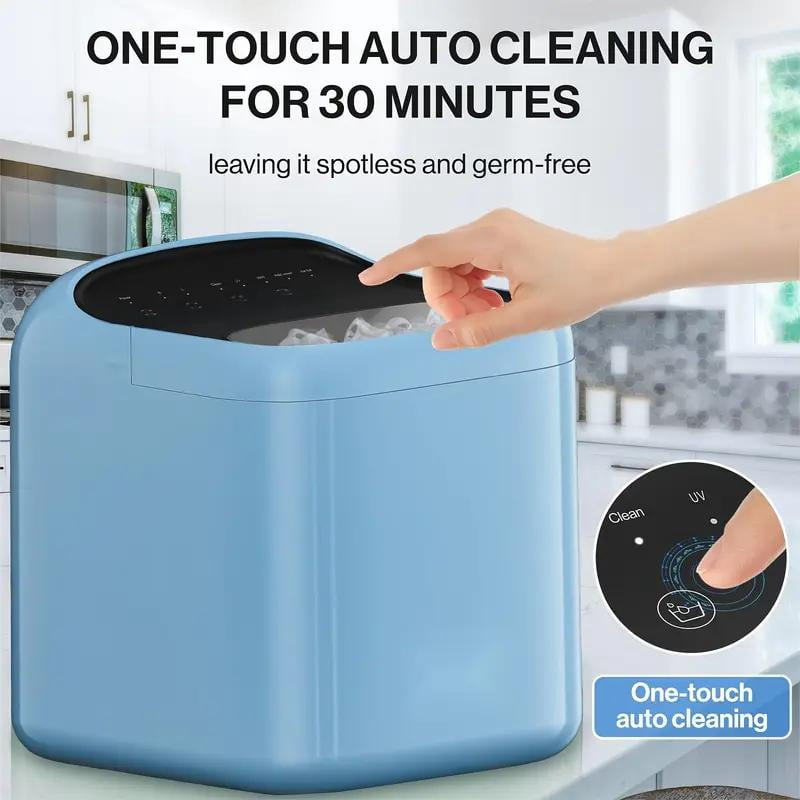 Countertop Ice Maker, Portable Ice Machine, Self-Cleaning, Basket and Scoop, 6mins Quicklce Making, 33lbs/24Hrs,2 Sizes of Bullet Ice,for Home,Kitchen,Party,Green