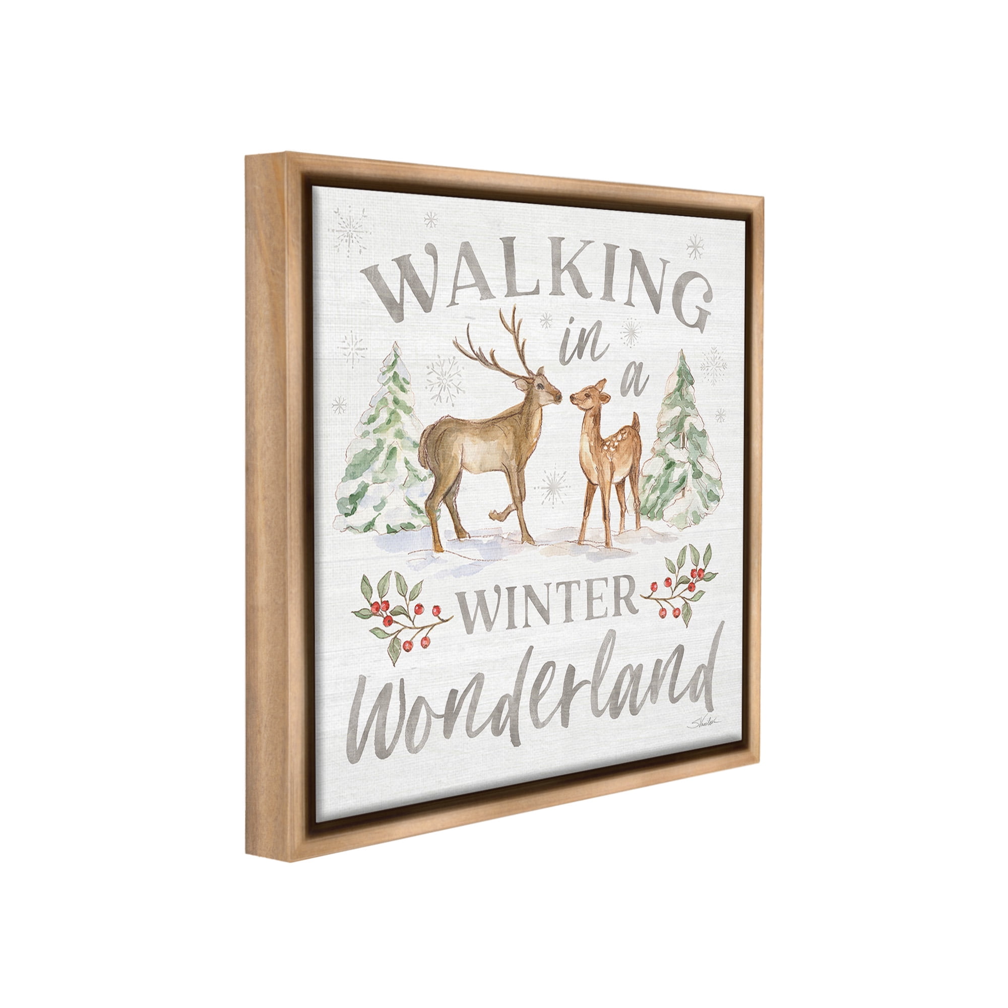 Stupell Industries Winter Wonderland Snow Scene Holiday Painting Brown Floater Framed Canvas Art Print Wall Art, 25 x 25