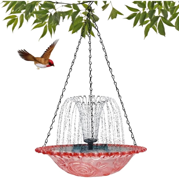 Hanging Solar Bird Bath, 18x9 Inch Hummingbird Water Fountain Solar with Replacement Nozzles, Hummingbird Bath Fountain for Backyard, Patio, Garden Hanging Bird