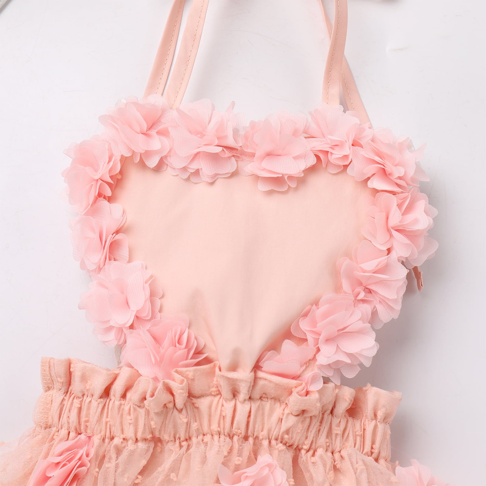 IBTOM CASTLE Baby Girl 1st Birthday Outfit Lace Tulle Romper Princess Tutu Dress Headband Shiny ONE Cake Smash Photo Shoot Clothes 12-18 Months Peach Pink Flower