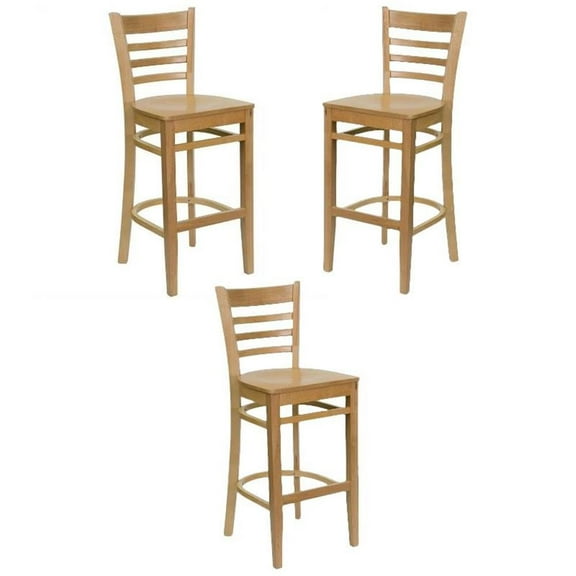 Home Square 30" Ladder Back Bar Stool in Natural Wood - Set of 3
