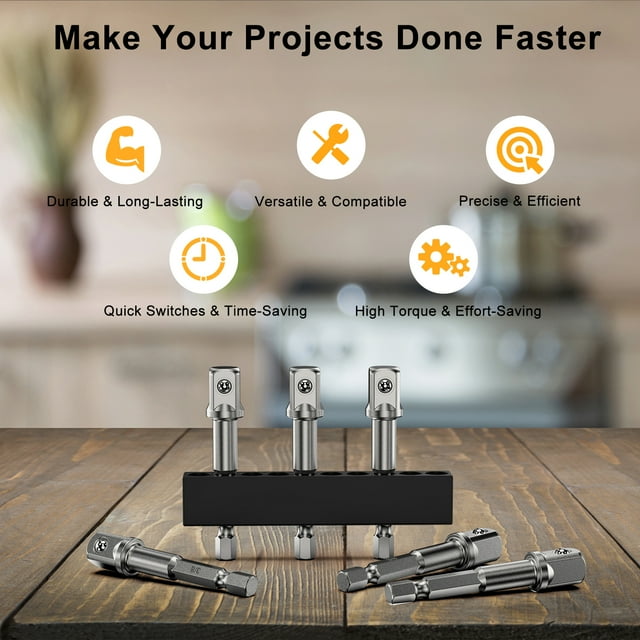 Labymos Custom 10-Piece 1/2" Steel Ball Socket Adapter Set with 10-Slot Storage Strip, Impact-Grade Chrome Vanadium Steel for Automotive & DIY Repairs