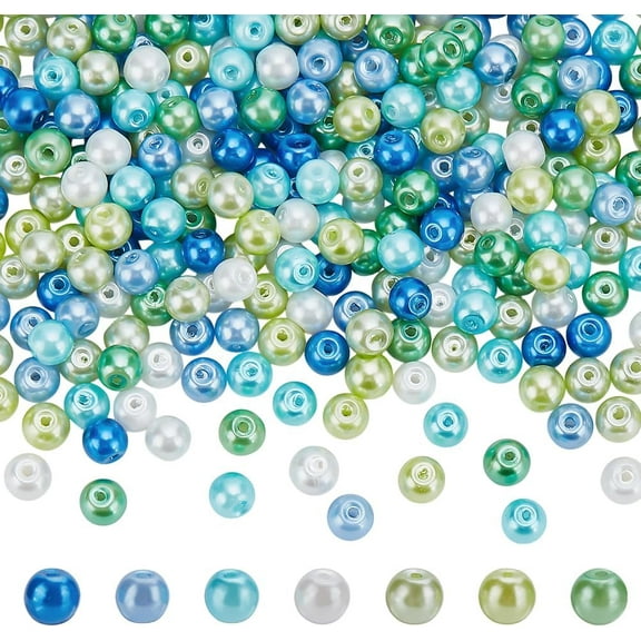 560 Pcs 7 Colors Pearlescent Glass Round Beads 6mm Round Bulk Glass Beads with Holes Imitation Pearl Beads for DIY Jewelry Making Necklace Bracelet Earrings Crafts for diy