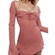 thumbnail image 2 of Sunloudy Mini vestido ajustado con cuello halter para mujer, vestido de club de color sólido con busto fruncido de manga larga Sunloudy Elegante ,S M L, 2 of 9