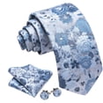 thumbnail image 2 of Set de corbatas Barry.Wang, 150 cm, jacquard de seda, flor azul, 2 of 7
