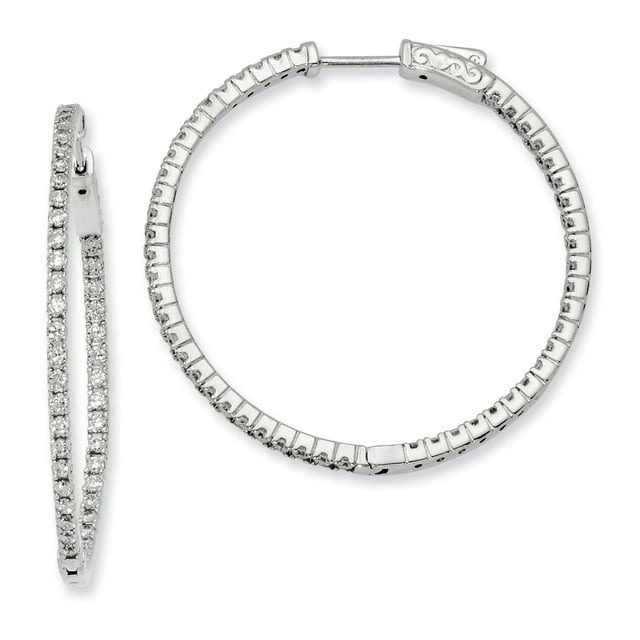 Sterling Silver Rhodium-plated CZ In and Out Hinged Hoop Earrings QE8025