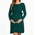 thumbnail image 4 of Bearsland Women’s Maternity Midi Dress Long Sleeve Casual Stretchy Pregnancy Dresses With Belt, 4 of 4