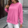 thumbnail image 6 of Women's Side Slit Button Detail Round Neck Sweatshirt, Autumn Winter Solid Color Casual Long Sleeve Pullover Top with Soft Cotton Polyester Blend for Comfortable Relaxed Fit and Street Fashion, 6 of 8
