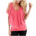 thumbnail image 2 of Oalirro Women's Tops, Tees & Blouses Women Blouses and Tops Fashion Fashion Women's Summer V-Neck Short Sleeve Solid Casual T-shirt Blouse Pink, 2 of 8