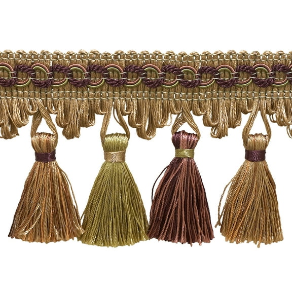 2 3/4" (7cm) Imperial Collection Scroll Gimp and Scalloped Loop Tassel Fringe Trim # NT2502,, Sage Rose Pink #1010 (Light Pink, Sage Green, Light Beige) Sold By The Yard (36"/3 ft/0.9m)