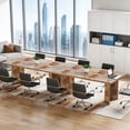 thumbnail image 4 of 63 Inch Farmhouse Executive Desk Vintage Computer Desk Large Wood Writing Desk Conference Table Workstation For Home Office Study (Light Oak Brown), 4 of 8