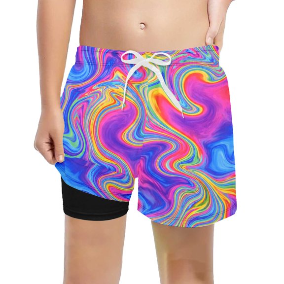 SGMVNU Boys Swim Trunks with Compression Liner Boys Bathing Suit Size 3t Drawstring Waist Board Shorts Swimwear Beach Bathing Suit(Size 11-12 Years,1-Color A)