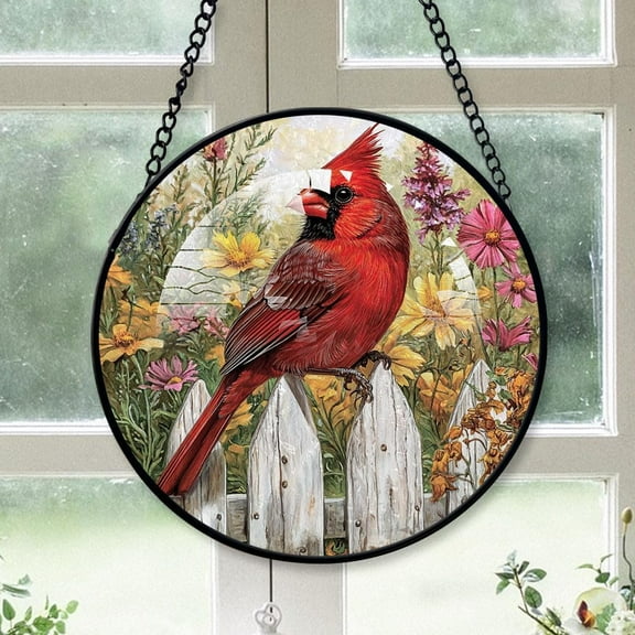 Personalized Cardinal Suncatcher Stained Glass Suncatchers, Cardinal Ornament for Sun Catcher Indoor Window, Cardinal Painted Glass Panel Décor frjHW2