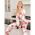 thumbnail image 5 of Avidlove Women Satin Pajama Set Silky Long Sleeve Sleepwear Soft Floral Print Pj Set Button Down Nightwear S-XXL, 5 of 7