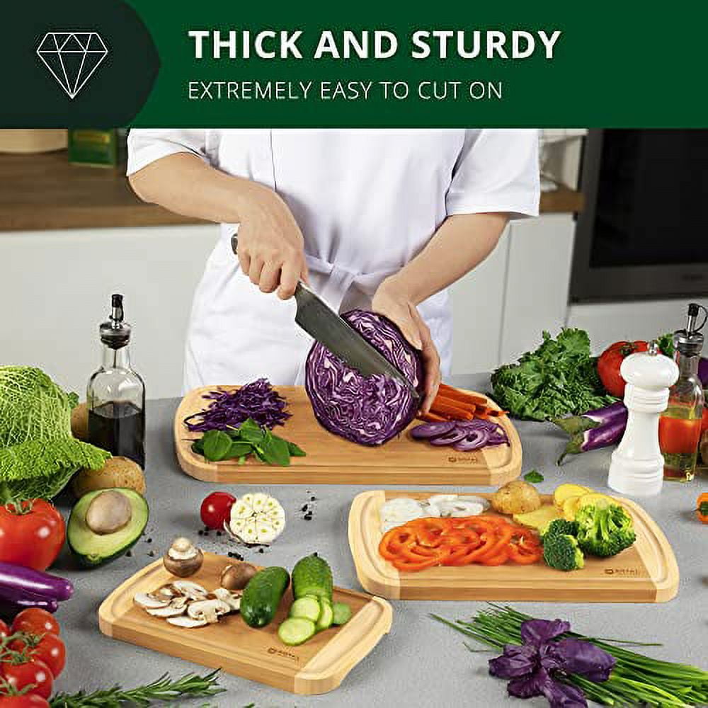 Luxury Cutting Boards for Kitchen -Reversible Wood Cutting Board Set, Thick Chopping Board - Wooden Cutting Board Set with Juice Groove - Bamboo Cutting Board for Meat, Veggies, Fruits (Set of 3)