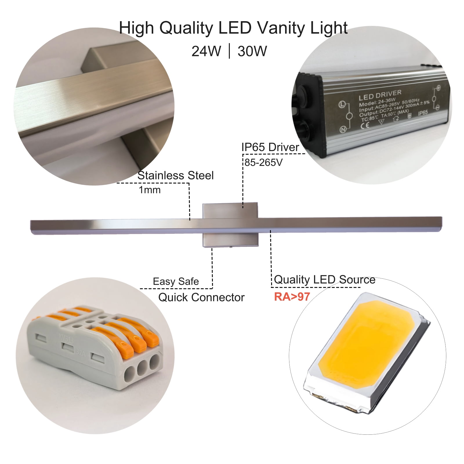 Goozegg 40 inch LED Bathroom Vanity Light, 3CCT Modern Vanity Lighting Fixtures, 30 Watt, Nickel