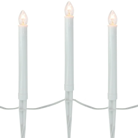 Lit Clear Lights - Set of 10 Pre-Lit C7 Candle Christmas Pathway Markers - Clear Lights