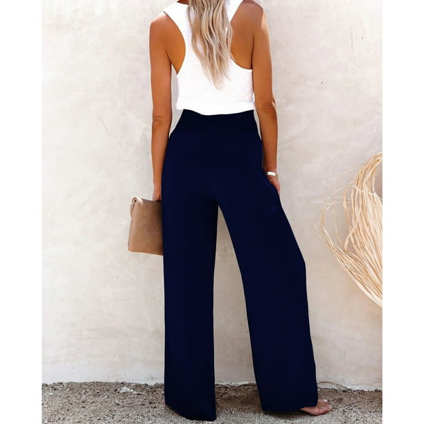 Fashion (1-Navy Blue)Not Transparent White Pants For Women High Waist  Zipper Pocket Big Large Size Long Wide Leg Navy Blue Trousers WEF @ Best  Price Online